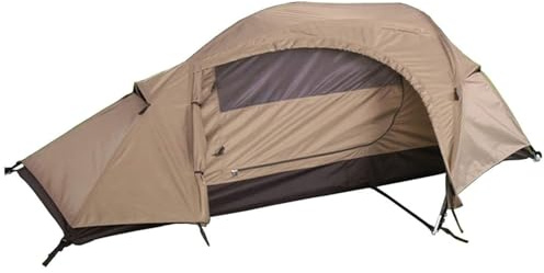 Mil-Tec Einmannzelt Recom (150x250cm) • Tunnelzelt für 1 Person • Ultraleicht, kompakt, Wind- & sturmsicher • Zelt für Trekking, Camping, Outdoor, Wandern • 1-Personen-Zelt • Farbe: Coyote