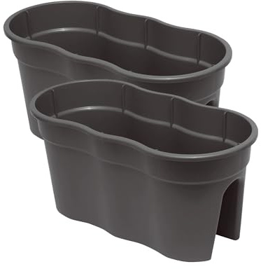 KHW | Flowerclip XL 2er-Set | Anthrazit | Pflanzgefäße für Balkon- & Geländerbegrünung | wetterfest & UV-beständig | Zwei Pflanzkammern | für Geländer Ø bis 6 cm | dekorativ & stabil | Made in Germany