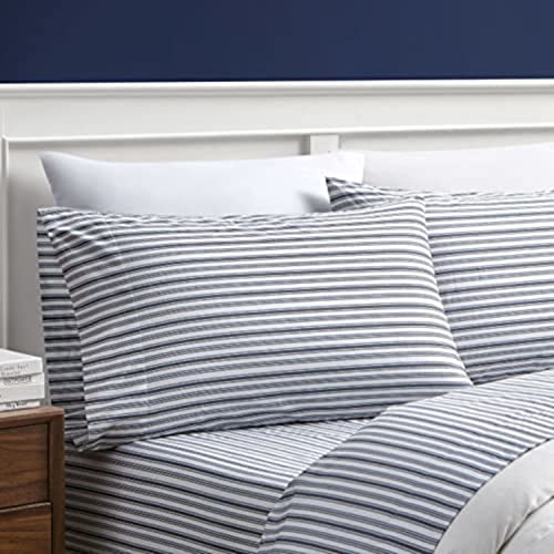 Nautica - King Sheets, Cotton Percale Bedding Set, Casual Home Decor (Coleridge Stripe Charcoal, King)