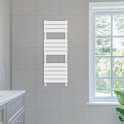 NRG 1200x450 Flat Panel Heated Towel Rail Bathroom Rad Radiator Gloss White | Central Heating Rad Ladders, Steel, Designer Radiator, Moderns Wall Mounted, Radiator Hanger, High Output
