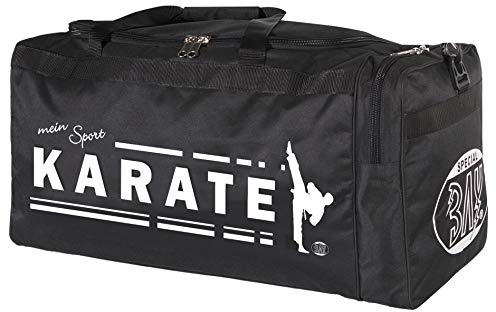 BAY XL Sporttasche Mein Sport Karate Kumite Budo Tasche Trainingstasche Karatetasche Bag schwarz 70 x 32 x 30 cm KATA Kampfsport mit Aufdruck Druck Motiv Bild Karatesport Club Sport Karatefigur