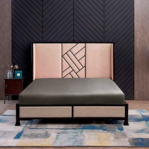 THXSILK Seide Spannbettlaken Spannbetttücher Seide Bettlaken 100% Maulbeerseide 19 Momme mit Rundumgummi (140x200+30cm, Holzkohle)