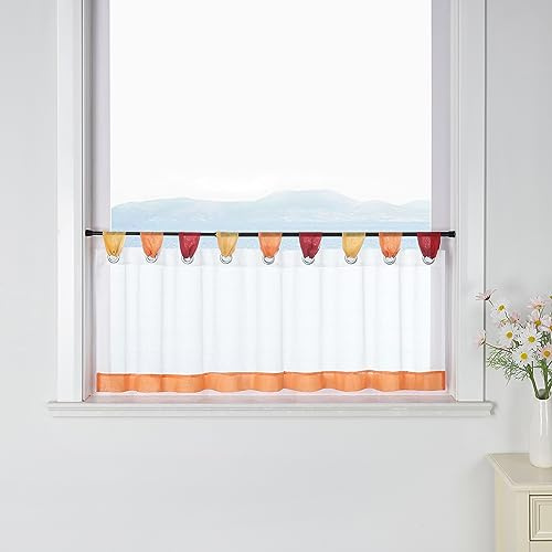 ESLIR Scheibengardine mit Schlaufen, Kurzgardine Voile, Orange HxB 60x120cm | Vorhang Küche, Bistrogardinen Transparent, Stores Gardinen, 1 Stück