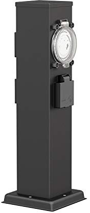 ledscom.de Presa da giardino a colonna POLLY per esterni, IP44, timer/timer, 3 vie, acciaio inox, nero, quadrata, 38 cm