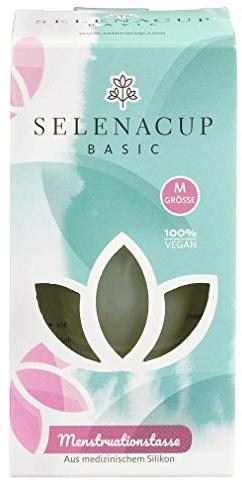 Selenacare Menstruationstasse Basic – nachhaltige Periodencup aus medizinischem Silikon - mit Aufbewahrungsbeutel aus Baumwolle, Größe M (26ml), türkis