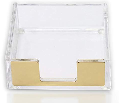 Acrylic Sticky Note Holder Desk Organizer Decor for 3x3 Sticky Notes Memo (Gold)