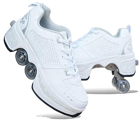 NOLLY Rollschuh Roller Skates Lauflernschuhe,Sneakers,2in1 Mehrzweckschuhe Schuhe Mit Rollen Skateboardschuhe,Inline-Skate,Verstellbare Quad-Rollschuh Stiefel Skateboardschuhe,38