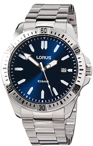 Lorus Men's Analogue Quartz Watch with Metal Strap, Blue, Sports