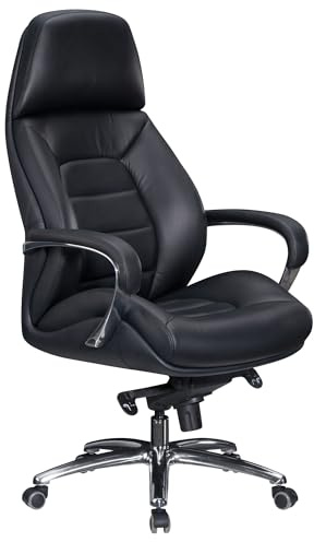 FineBuy Chefsessel XXL Echtleder Schwarz, Bürostuhl bis 120 kg | Schreibtischstuhl höhenverstellbar mit Multiblockmechanik, Drehstuhl ergonomisch, breite Rückenlehne und Sitzfläche