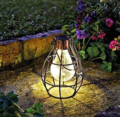 Garden Mile 1 lanterna da appendere a energia solare in rame con luci a LED, per patio, tempesta, tavolo, centrotavola, vetrina, per interni ed esterni, illuminazione da giardino