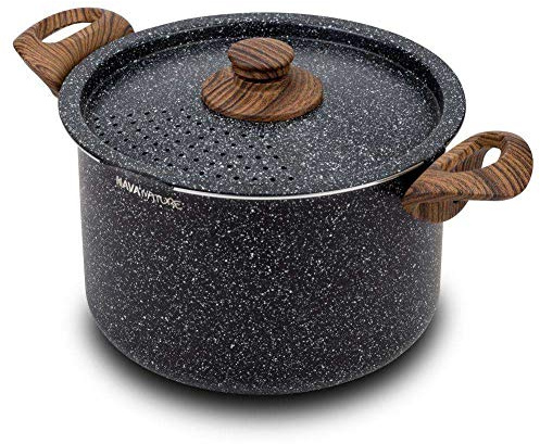 NAVA Kochtopf | 22 cm, 5L | Deckel mit Abseihfunktion | Granitbeschichtung | Für Gasherd und Induktion