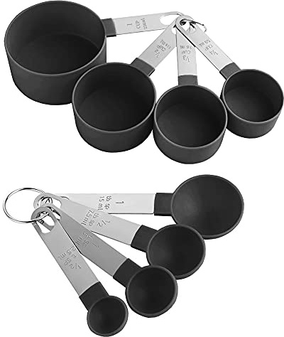 Ensemble 8 Cuillères à Mesurer, Measuring Spoons Set, Measuring Cups, Acier Inoxydable et PP pour Cuisine Cuisson Ingrédients Liquide Et Solide, Noir