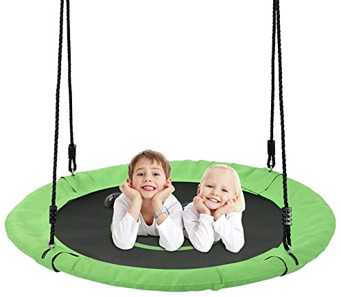 Tree Swings for Kids Outdoor, 40 Inch Diameter 600lb Weight & Adjustable Hanging Ropes Tree Swings, Great for Playground Swing, Backyard and Playroom(Green)