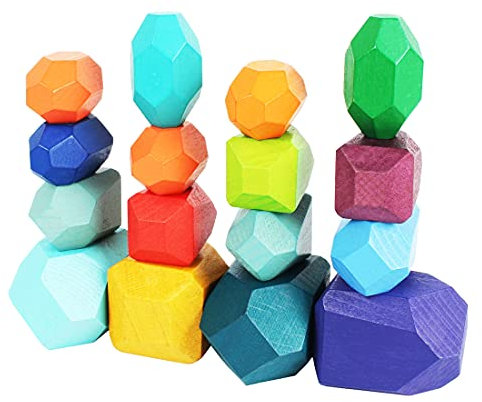 FeiWen Hölzern Bausteine Spielzeug stapeln Spiel Buntes Holz Steinblöcke 16pcs