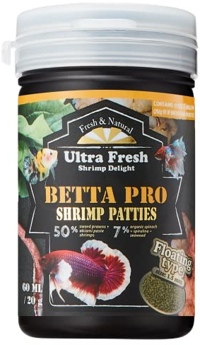 Ultra Fresh Betta Fish Food, Betta Pro Shrimp Patties, 50% Sword Prawns + Akiami Paste Shrimps, All Natural Protein, Rich in Calcium, for Betta's Healthy Development and Cleaner Water