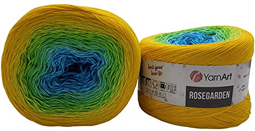 YarnArt Rosegarden Ullnystan, 500 gram, färggradient, 100 % bomull, stickylle, flerfärgad (gul grön turkos 310)