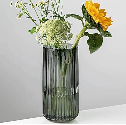 Hey_you Glasvase, Nordische minimalistische kristallklare Blumenvase Dekorative Vase Säulenvase Blumenarrangement Ornamente für Home Office Dekor, Geschenk für Hochzeit, Einweihungsparty, Grau