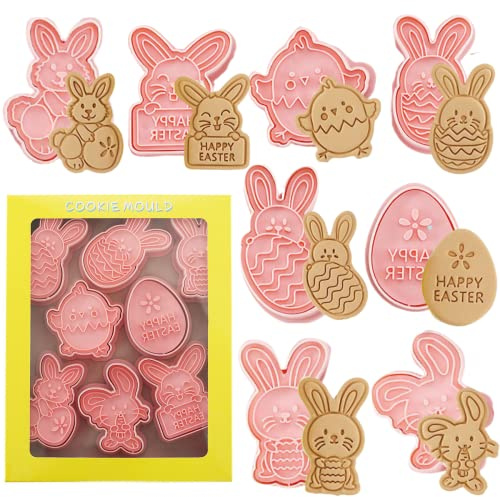Plätzchen Ausstecher Ostern 8 Stück Ausstechformen Set, Plastik Keksausstecher Hase, Ideales Ostergeschenk & für Osterplätzchen (Typ A)