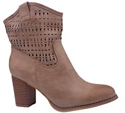 STILL Stivali Stivaletto Donna in Ecopelle Traforata Cerniera Laterale Tacco Basso Comodo Moda 41 Beige
