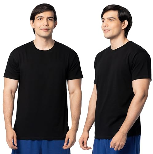 Fruit Of The Loom Mens Eversoft Cotton Shirts, Breathable & Moisture Wicking With Odor Control, Sizes S-4x, Crew - 2 Pack - Black, 4X-Large US