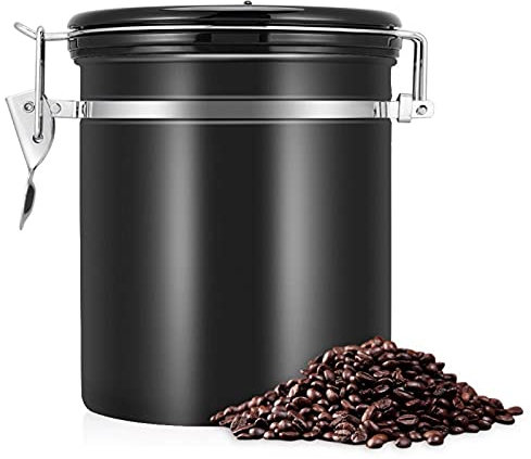 1.5L 304 Edelstahl Kaffeevorratsdose, Kaffeevorratsdose Luftdichter Kaffeebehälter für Kaffeebohnen, Tee und Trockenwaren Gold(Schwarz)
