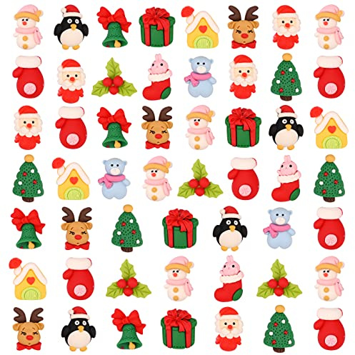Adornos navideños de resina, 50 piezas en miniatura, adornos de parte trasera plana, bonita decoración de Navidad de dibujos animados para manualidades y álbumes de recortes