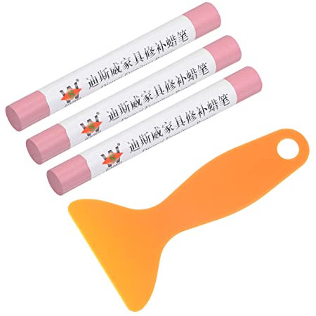 sourcing map Wax Filler Stick, 3pcs Wooden Repair Wood Wax Filler Stick with Spatula Crayon Markers Furniture Touch Up Kit for Remover Scratches Scuffs on Furniture Floor, Pink