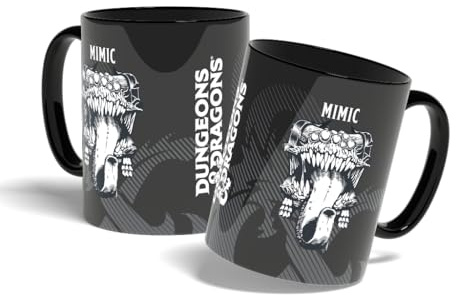 Konix Dungeons & Dragons Tasse - Keramik - 320 ml - Mimic-Motiv - Schwarz und Weiß
