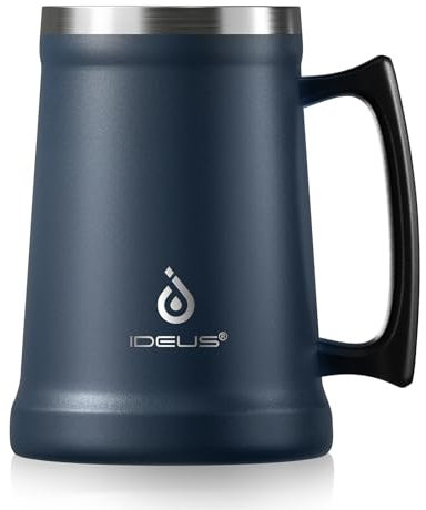 Ideus® Isoliert Bierkrug mit Griff 710ml, Edelstahl Bierglas Groß Thermobecher Metall Bierbecher, Geboren für das Oktoberfest (Marine Blau)