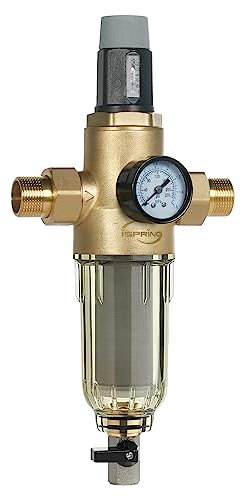 iSpring WSP50PRG Außengewinde G1 Rückspülfilter mit Druckminderer, Vorfilter mit Manometer Wasserfilter Hausanschluss, 50 Mikron