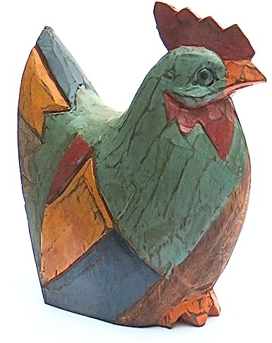 Purity Style Henne/Huhn aus Holz, handgeschnitzt und bemalt im rustikalen Stil