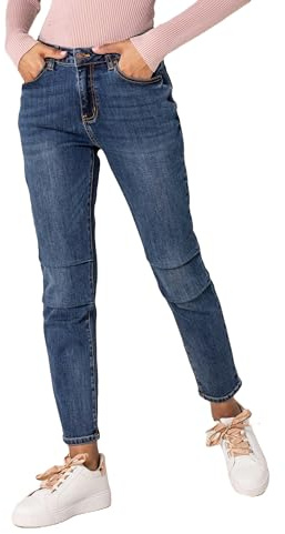 Nina Carter - Pantaloni da donna stile boyfriend, a vita alta, MOM Jeans, stile paracadute, effetto lavato usato, L