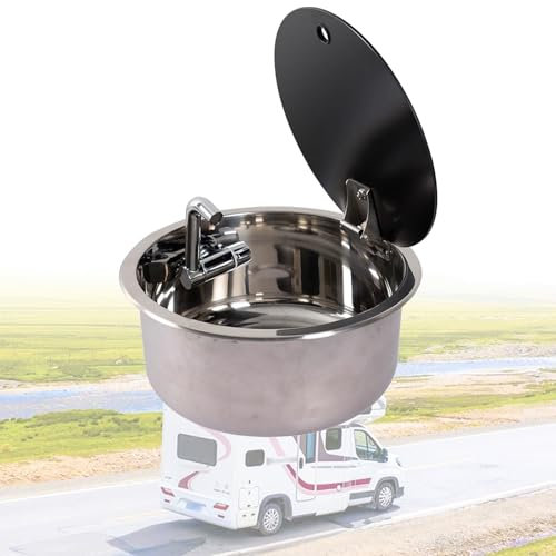 Wohnmobil-Einbauwaschbecken, Einzelwaschbecken aus Edelstahl mit Kalt und Warmwasserhahn, Multifunktionales Handwaschbecken für Bars, Imbisswagen, Boote ( Size : 34.5x34.5x15cm/13.6x13.6x5.9in )