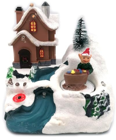 Shop SoftAir Giostrina Villaggio Castello Scenario di Natale Natalizio con luci LED, musica incantevole e plastica resistente con Movimento varie versioni (Villaggio con Gnomo)