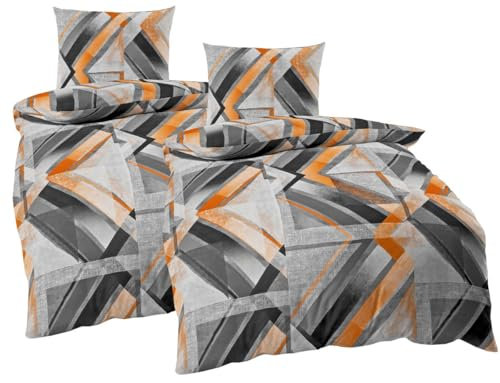 JACK by Kaeppel Fein Biber Bettwäsche 4 TLG. 155x220cm Elevate Grün Orange Blau Abstrakt, Farbe:Orange