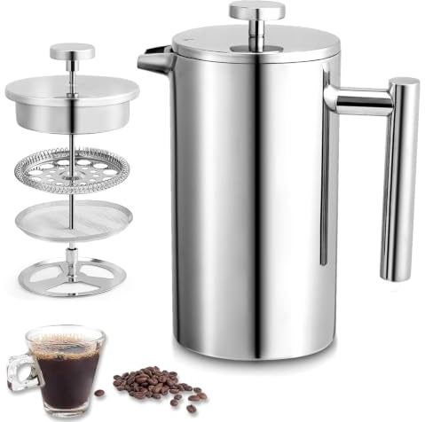 Cafetera De Prensa Francesa, Cafetera De Prensa Francesa De Acero Inoxidable De Doble Pared, Pantalla De Filtro De Malla Fina, Prensa De Café Con Aislamiento De Metal Para El Hogar(800ml)