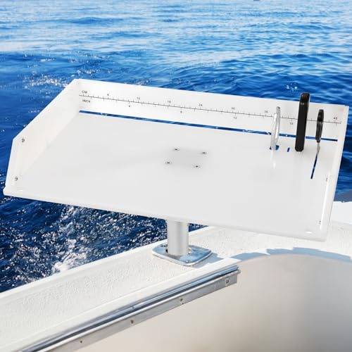 POWLAB Marine Boat Cutting Board with Rod Holder, 20 Bait Table/Fillet Station, Knife Slot, Plier Storage, Fish Scale, UV Stabilized PP