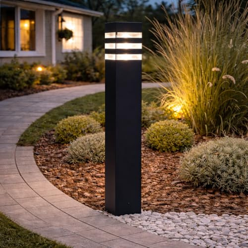 Lumiled Wegeleuchte Außen Pollerleuchte Außenstehleuchte Stehlampe Außenleuchte Außenbeleuchtung Gartenleuchte Wegelampe stehend 60cm IP44 schwarz spritzwasserdicht Aluminium E27 Fassung max 13W
