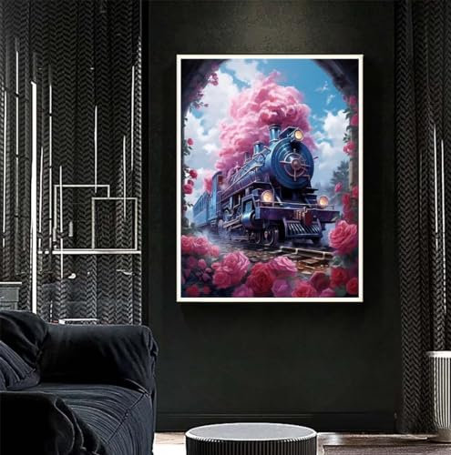 Diamond Painting Rosen Diamant Painting Bilder Kinder Zug Diamond Art DIY Set Erwachsene Full Drill Diamond Painting Zubehör, 5D Diamant Malerei Mosaic Stickerei Kits Home Wand Decor 77x105 cm R509