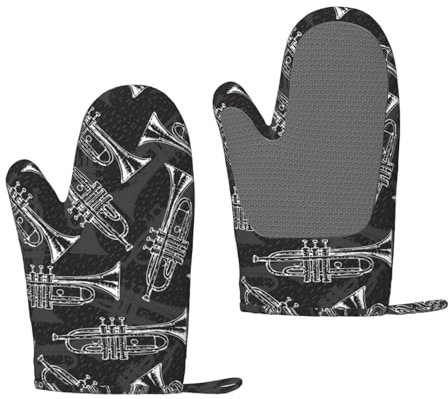 Schwarz Weiß Skizze Trompeten, Silikon-Ofenhandschuhe, rutschfeste Kochhandschuhe, hitzebeständige Backhandschuhe, EIN Paar