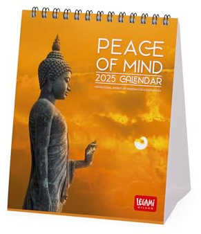 Legami - Calendrier de table 2025, calendrier 12 x 14,5 cm, 12 mois et planificateur annuel 2026, 6 langues, signes du zodiaque et jours fériés internationaux, Peace of Mind