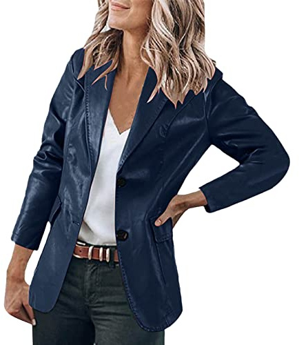 Blazer Donna Sportivo - Blazer Lungo in Pelle PU Giacca in Pelle Business Ufficio Blazer Giacca Giacca in Similpelle Blazer Estivo Leggero Giacca Estiva Giacca Camicetta Outfit Elegante Primavera