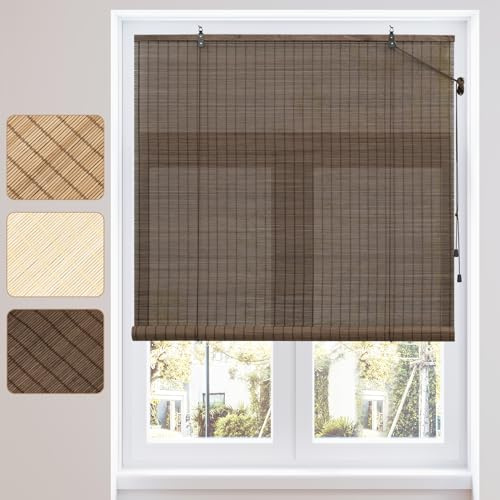 WOLTU Tenda a Rullo in Bambù, 120x160 cm, Marrone Scuro