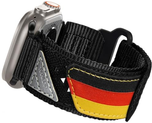ULTIMAL Armband Kompatibel mit Apple Watch 11 10 9 8 7 6 5 4 3 2 1 SE3 SE2 SE Ultra 3 2 1, Klettverschluss Nylon Atmungsaktives Sportarmband für iWatch (Deutsche Flagge, 44mm 45mm 46mm)