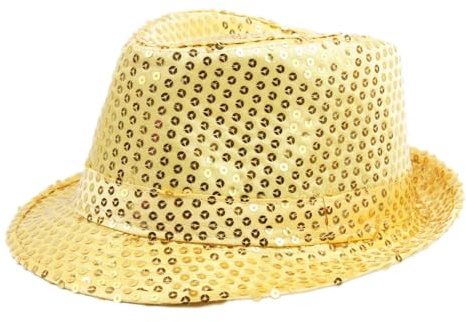 Anevous Pailletten Hut Herren, Glitzer Partyhüte Erwachsene Erwachsene Paillettenhut, Bühnenhut für Kostümzubehör Kostüm Karneval Mottoparty, Verkleidung,Gelb 58cm