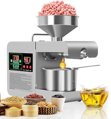 Small Automatic Oil Press Home Small Oil Press Machine,820W Cold Hot Press Seed Oil Extractor,Electric Oil Press Machine,40-240℃ Temperature Adjustable Automatic Organic Oil Maker Intelligent Oil Mill