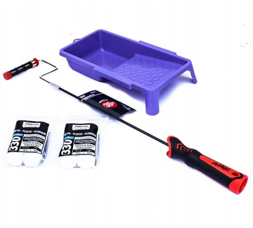 Malerset 6 tlg: 4x Farbroller Acrylic 10cm/6mm - 1 x Roller-Griff - 1 x Farbwanne (15cm x 30cm) - Streichsets für Wandfarbe -Farbzubehör Made in EU