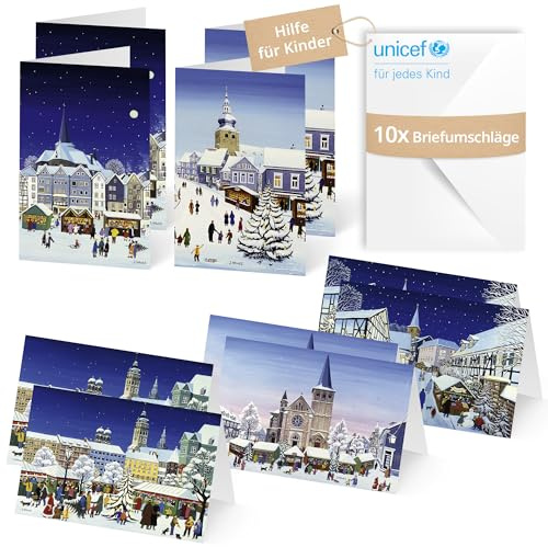Unicef Weihnachtskarten Weiße Weihnacht | 10 Klappkarten mit Umschlägen | Helfen Sie Kindern in Not: FSC-Papier, 10 Karten mit Umschlägen (17,5 x 11,7 cm) – Weihnachtskarten mit winterlichen Motivenn