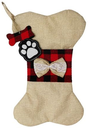 TELAIN Medias navideñas con hueso de perro, decoración navideña con lazo para mascotas, mini medias navideñas para perros, listas para colgar, 10 x 16,5 pulgadas