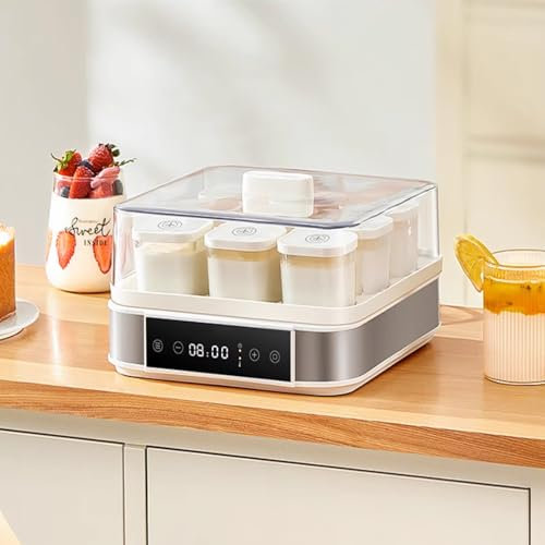 Yaourtière, yaourtière numérique automatique 40 W avec contrôle de la température et du temps réglables, 9 pots en verre de 170 ml, yaourtière en acier inoxydable pour yaourt bio maison, fromagerie